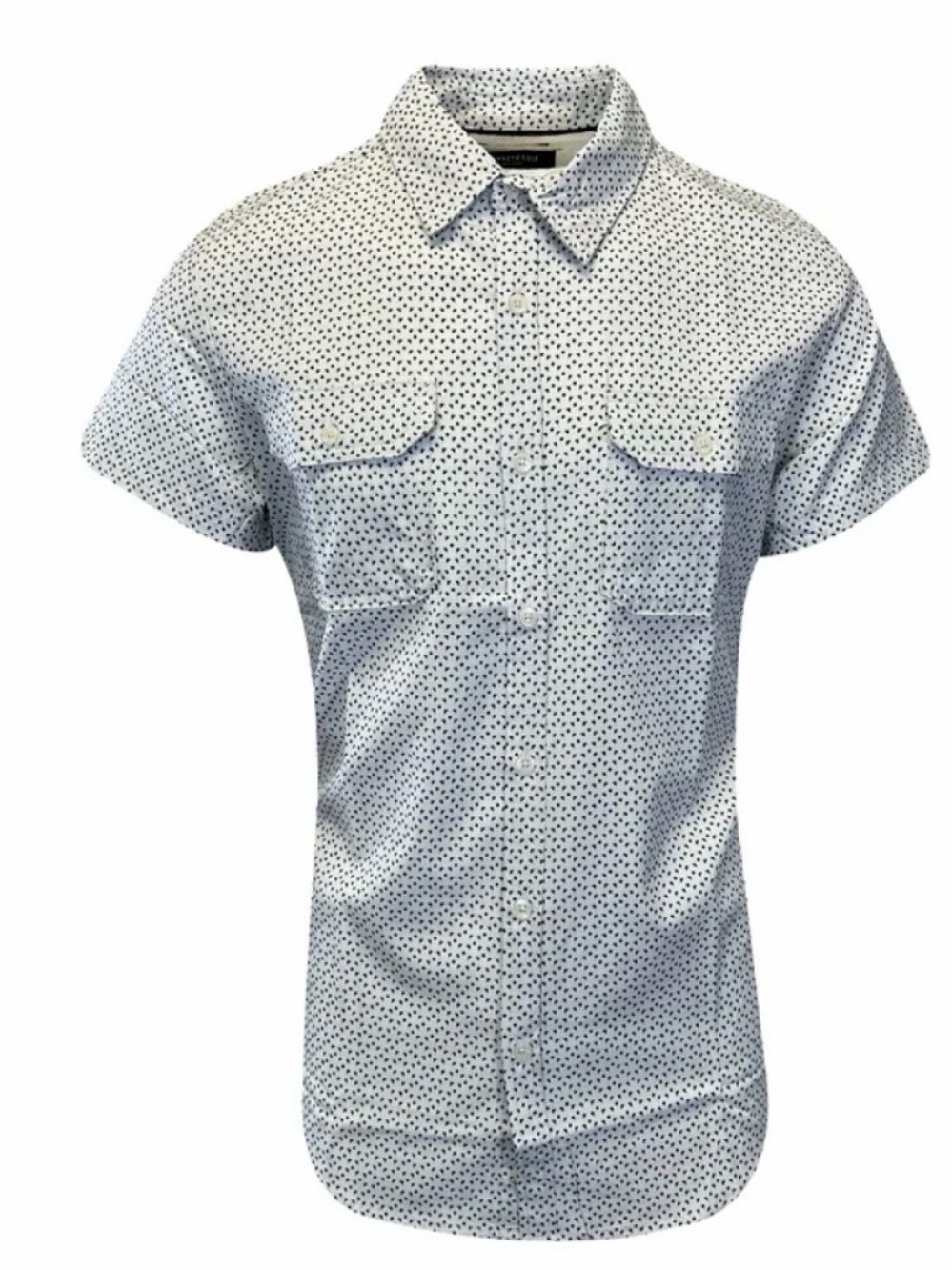 NWT Kenneth Cole White Short-Sleeve Button-Down Shirt with Navy Dot Print